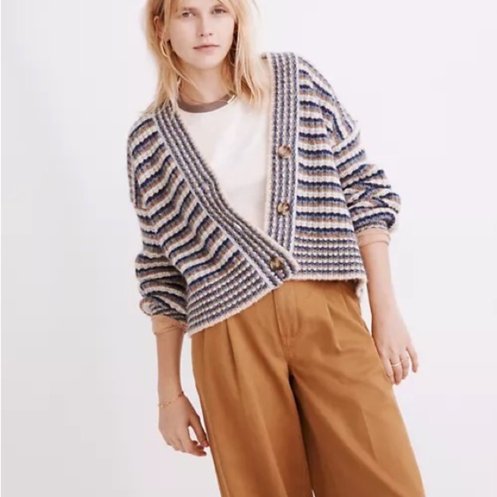 Madewell Waller Crop Cardigan Sweater | Wool Stripe | size xl